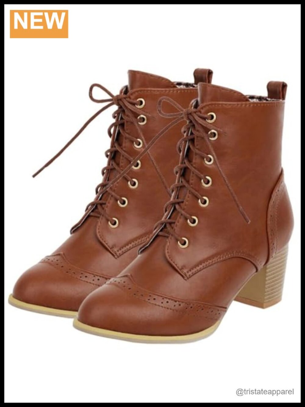 Wingtip Lace Up Chunky Heel Ankle Booties Synthetic Block Heel